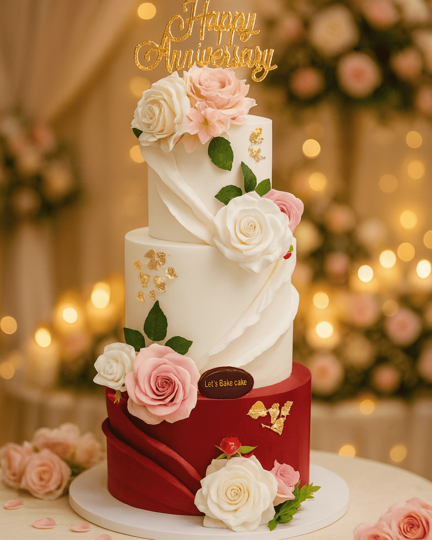 Elegant Rose Gold Anniversary Cake
