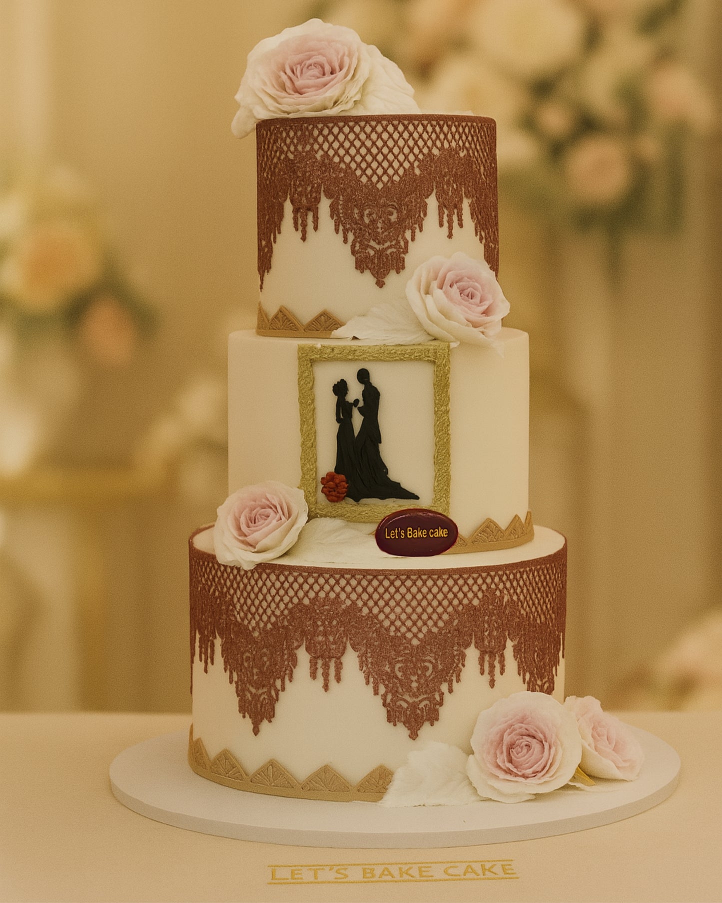 Romantic Burgundy Lace Wedding Cake