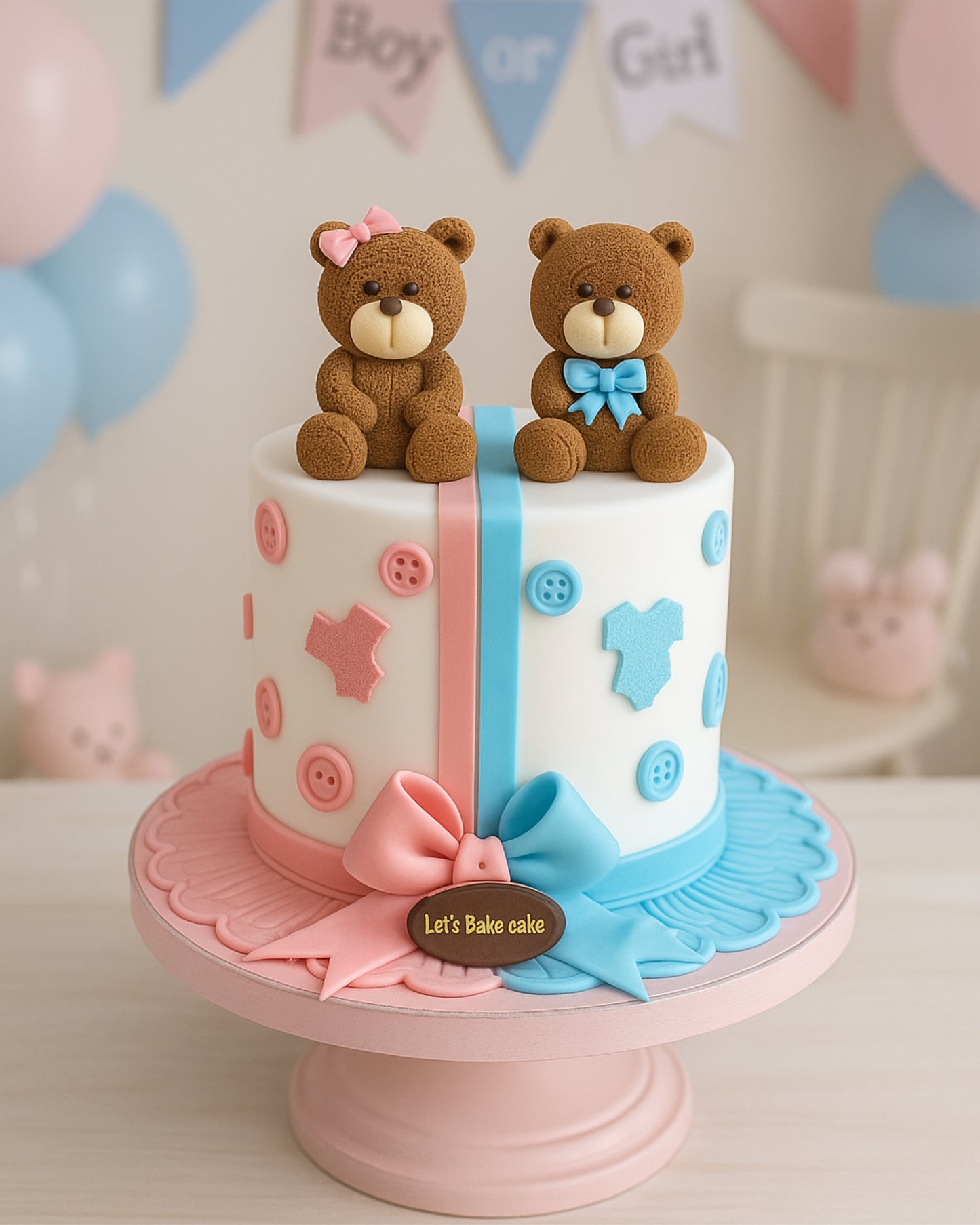 Teddy Bear Gender Reveal Cake