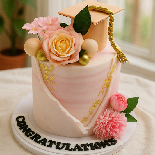 Blush Bloom Graduation Cake