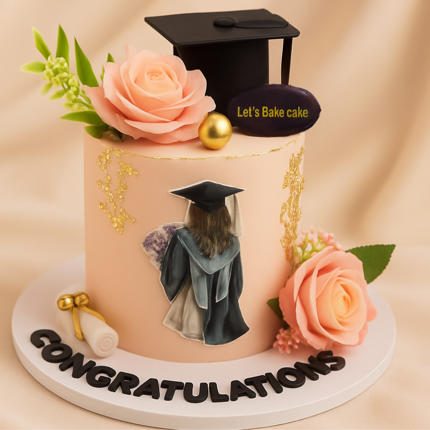 Elegant Graduate Rose Cake