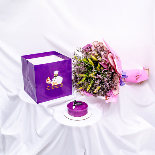 Blueberry Cake with Lily Bouquet