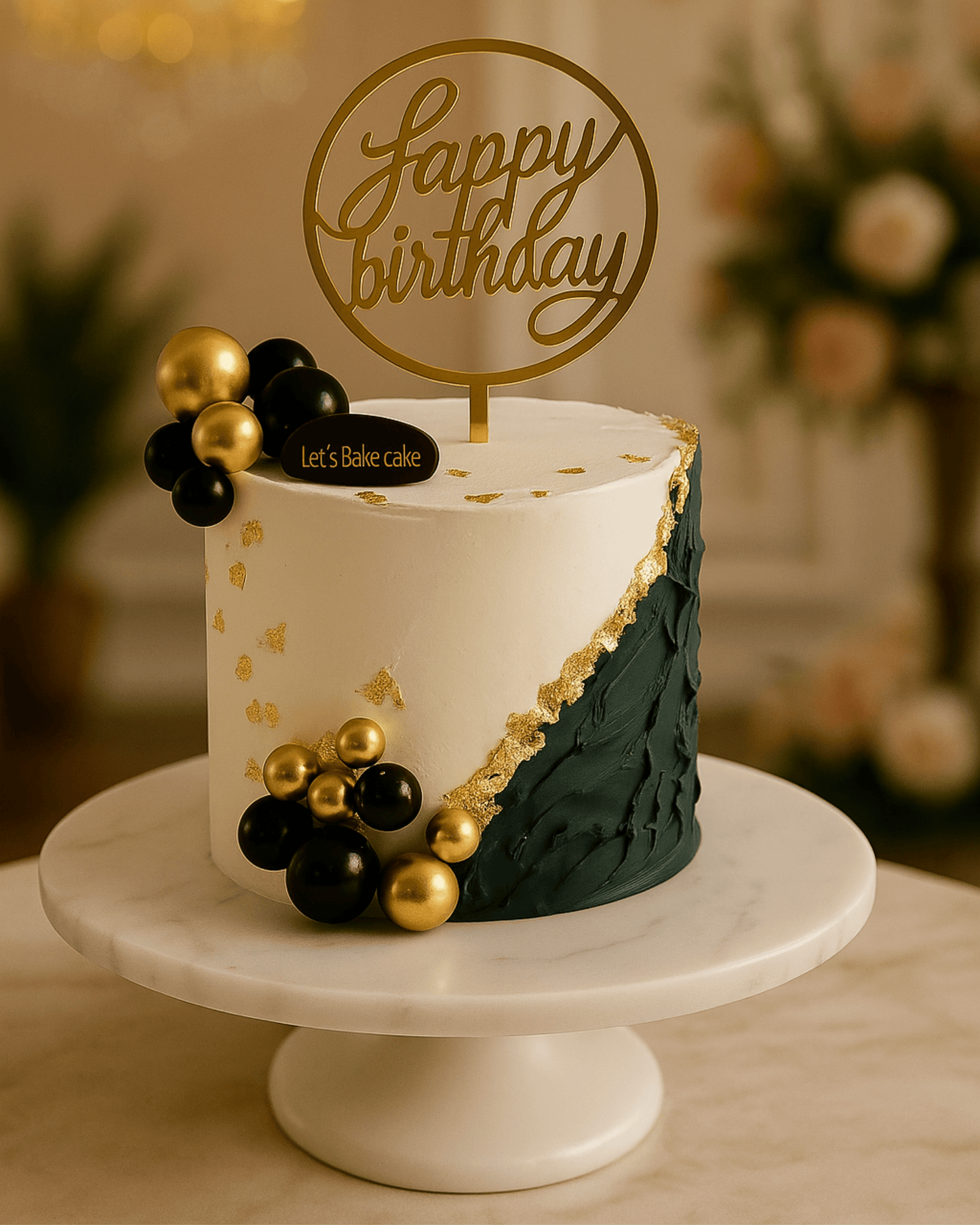 Black & Gold Luxe Birthday Cake