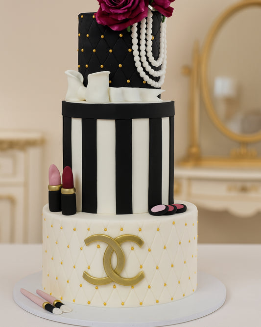Luxury Chanel-Inspired Tiered Cake