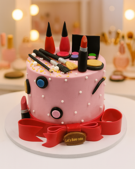 Makeup-Themed Custom Cake