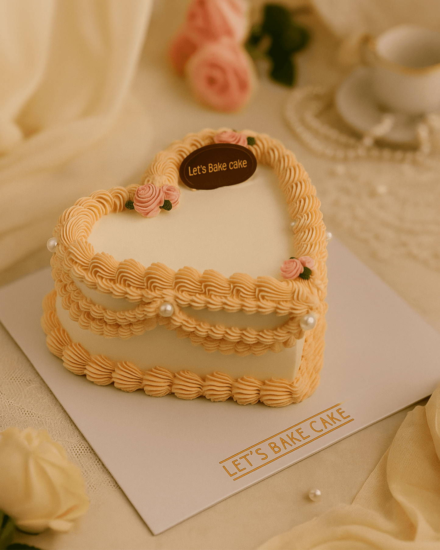 Vintage Rose Heart Cake