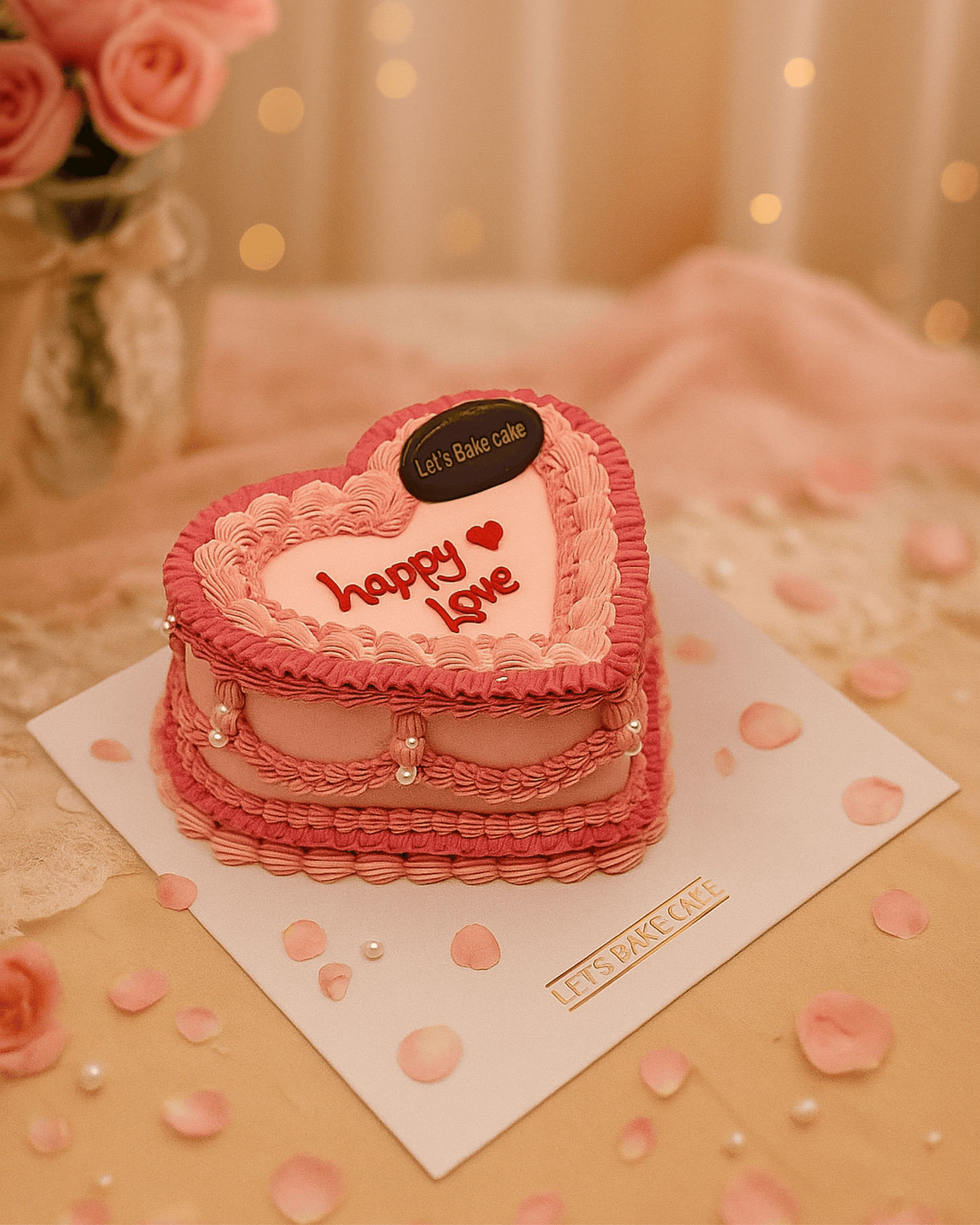 Rosy Romance Heart Cake