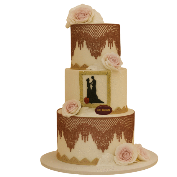Romantic Burgundy Lace Wedding Cake