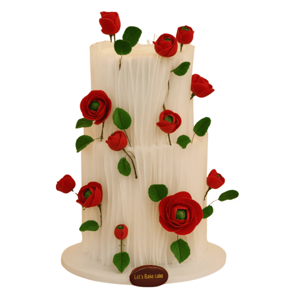 Elegant Rose Cascade Wedding Cake